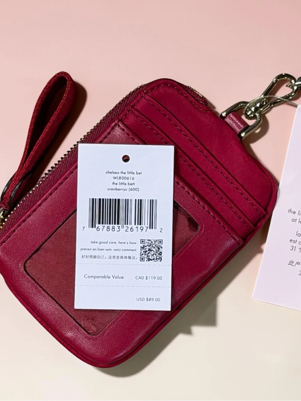 Kate Spade Chelsea The Little Better Cranberry Zip Card Case Wristlet NWT